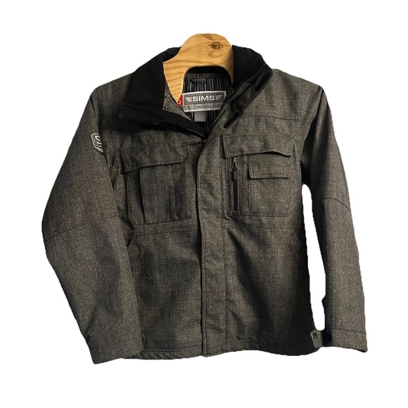 SIMS Docker Charcoal Heavyweight Snowboard Jacket Men Large Hooded Pockets Lined